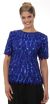 Round Neck Half Sleeves Sequined Blouse in Royal Blue